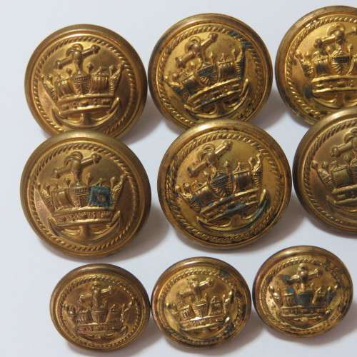 Merchant Navy buttons - Lot of 9 by Buttons Ltd - 6 Uniform and 3 pocket