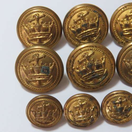 Merchant Navy buttons - Lot of 9 by Buttons Ltd - 6 Uniform and 3 pocket