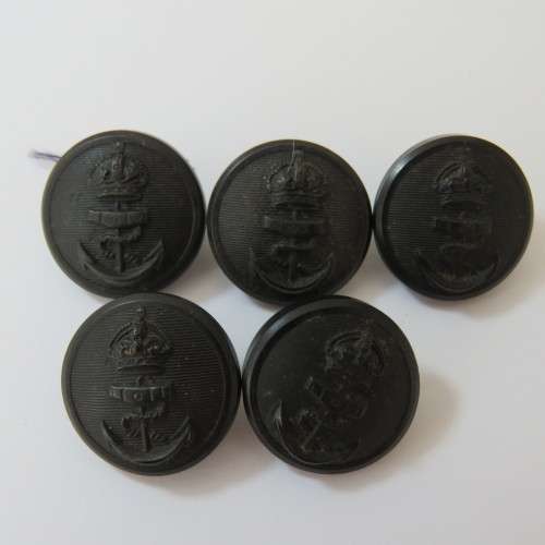 Navy Buttons with King`s Crown lot of 5 - Bakelite