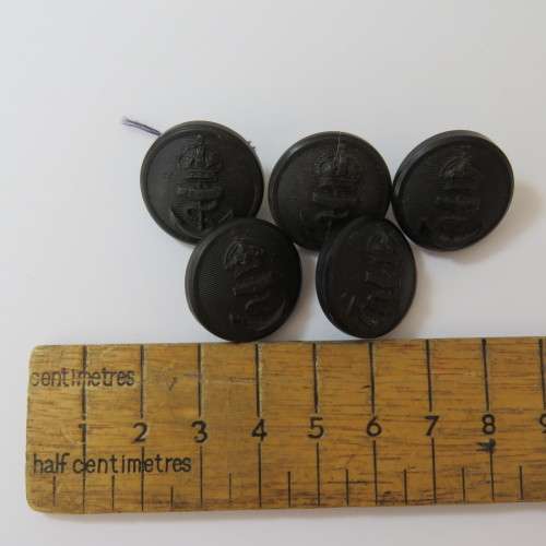 Navy Buttons with King`s Crown lot of 5 - Bakelite