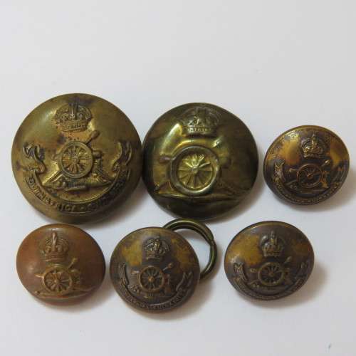 Artillery buttons - 2 British - 4 South Africa King`s crown
