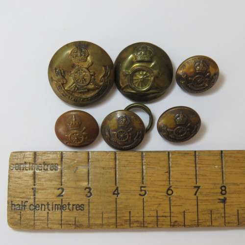 Artillery buttons - 2 British - 4 South Africa King`s crown