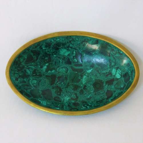 Vintage malachite and brass bowl
