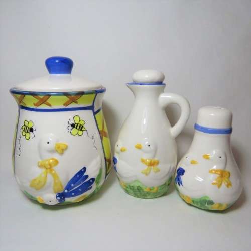 Jam, Vinegar and Salt pot with ducks - Set of 3