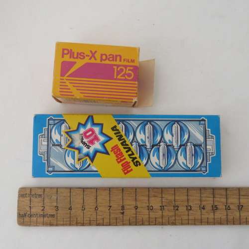 Lot of camera and lens box straps - 2 unused plus films and flash strip with 2 uses left