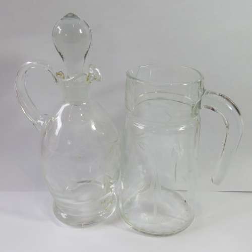 Vintage Grape pattern oilve oil / vinegar holder with glass stopper plus milk jug