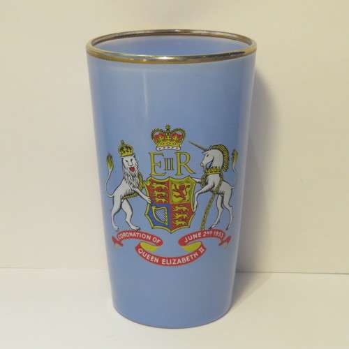 Coronation of Queen Elizabeth 2 - June 1953 - Blue glass with gold trimming