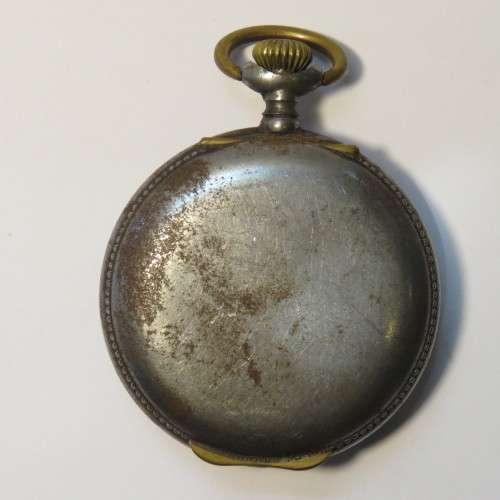 Reminder antique pocket watch in steel case - Rarely seen - Sold as not working