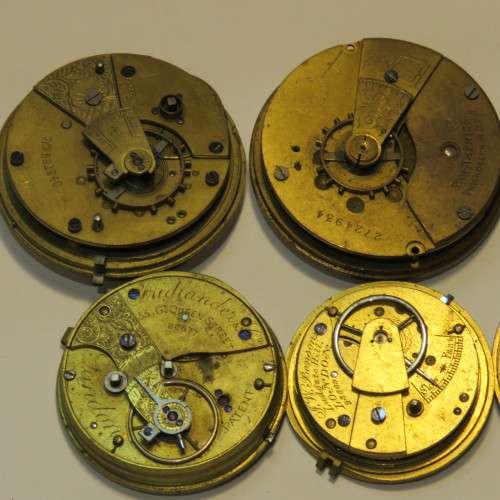 Lot of 6 antique pocket watch movements for spares