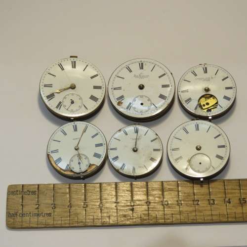 Lot of 6 antique pocket watch movements for spares