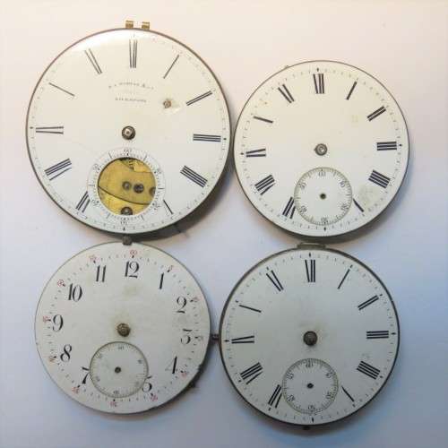 Lot of 4 pocket watch movements - All antique - Dials enameled and reasonable condition
