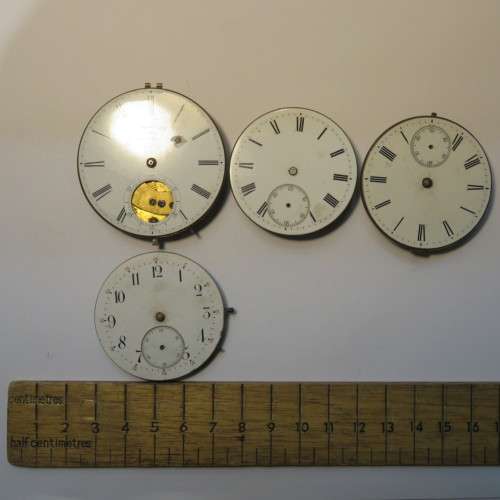 Lot of 4 pocket watch movements - All antique - Dials enameled and reasonable condition