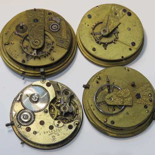 Lot of 4 pocket watch movements - All antique - Dials enameled and reasonable condition