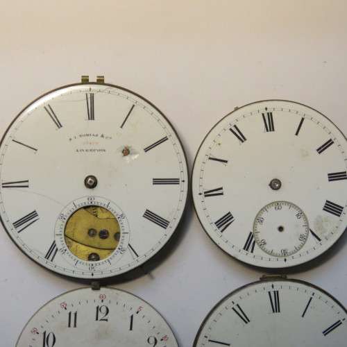 Lot of 4 pocket watch movements - All antique - Dials enameled and reasonable condition