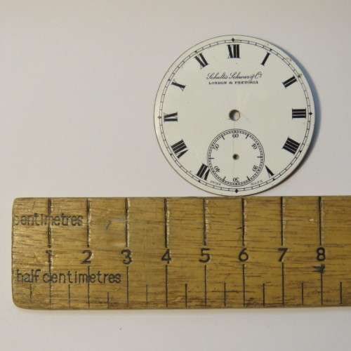 Schultis Schwar & Co London & Pretoria pocket watch enameled face - Fine crack but ok