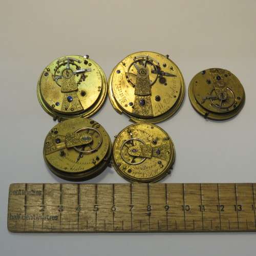 Lot of 5 antique pocket watch movements for spares
