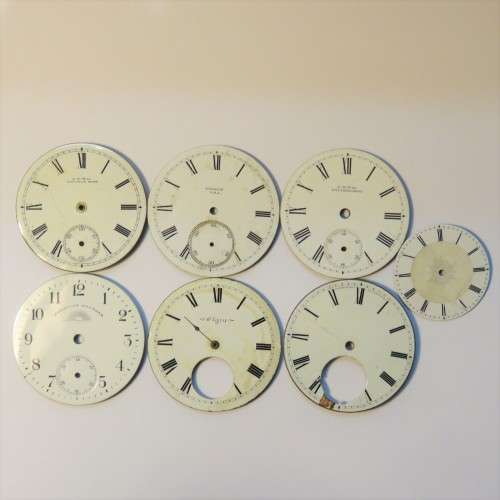 Lot of 7 pocket watch faces with enameling - Some fine cracks & chips