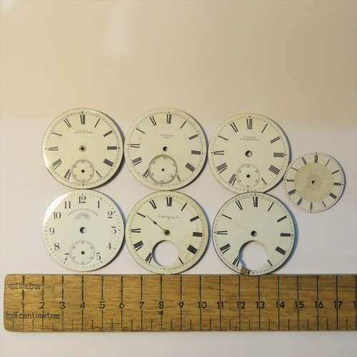 Lot of 7 pocket watch faces with enameling - Some fine cracks & chips