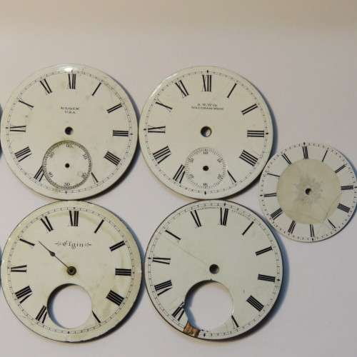 Lot of 7 pocket watch faces with enameling - Some fine cracks & chips