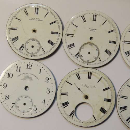 Lot of 7 pocket watch faces with enameling - Some fine cracks & chips