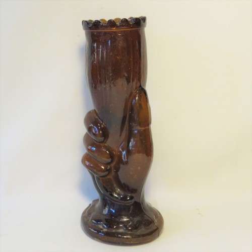 Vintage brown glass in hand flower pot