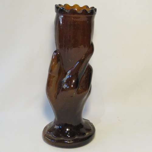Vintage brown glass in hand flower pot