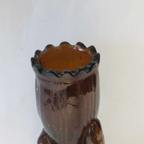 Vintage brown glass in hand flower pot