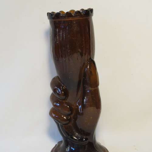 Vintage brown glass in hand flower pot