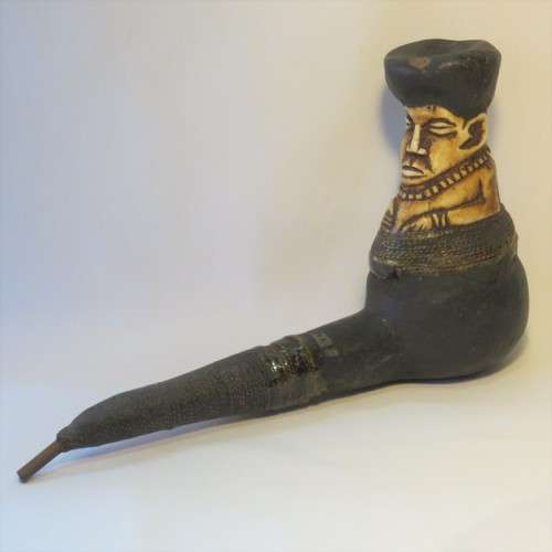 West African vintage pipe with copper thread - Repaired