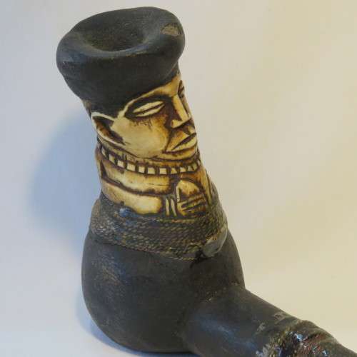 West African vintage pipe with copper thread - Repaired