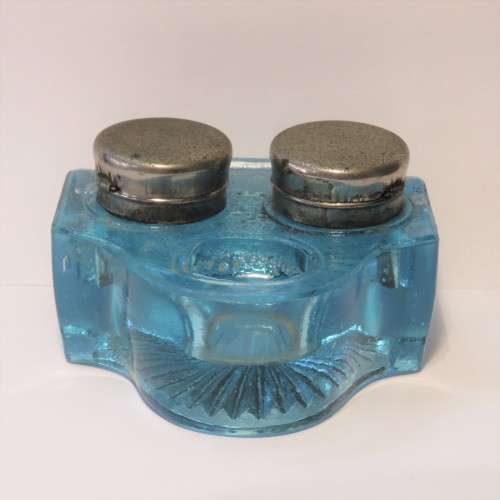 Vintage blue glass ink well
