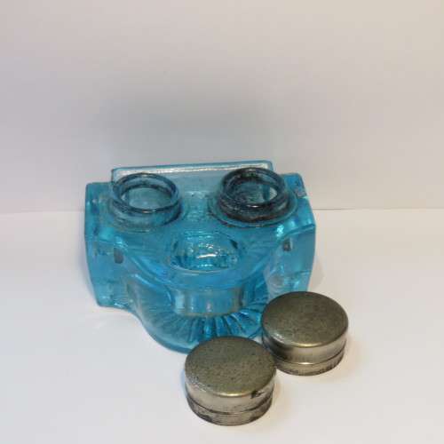 Vintage blue glass ink well