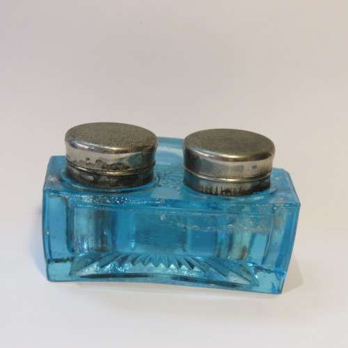 Vintage blue glass ink well