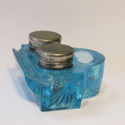 Vintage blue glass ink well