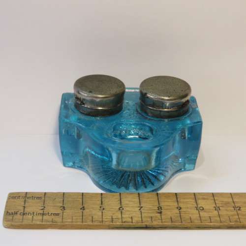 Vintage blue glass ink well