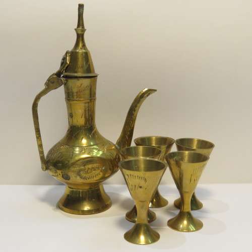 Miniature Brass urn with 5 cups