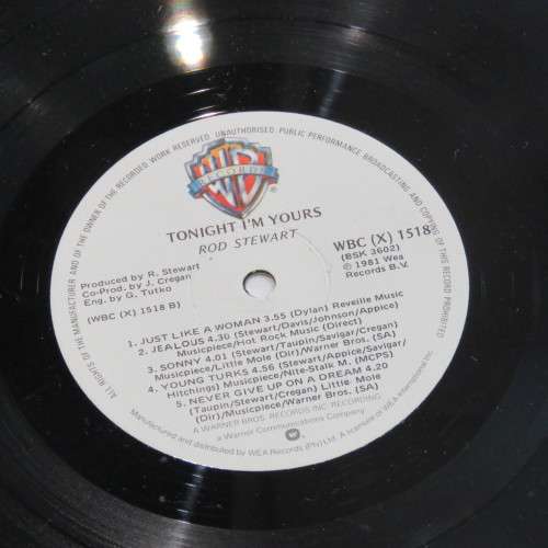 Vintage Vinyl Record LP 33 rpm Rod Steward Tonight I`m yours 1981 - WB records WBC(X) 1518