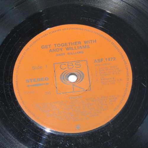 Vintage Vinyl Music Record LP 33 rpm Get Together with Andy Williams - CBS records ASF 1472
