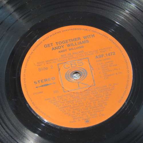 Vintage Vinyl Music Record LP 33 rpm Get Together with Andy Williams - CBS records ASF 1472