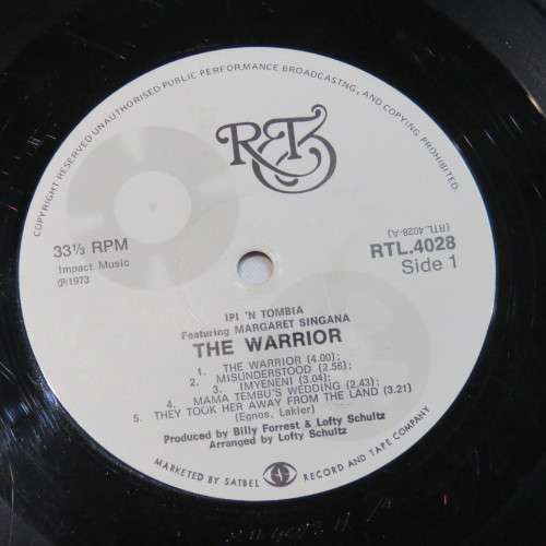 Vintage Vinyl Music Record LP 33 rpm The Warrior Ipi `N Tombia Margaret Singana 1973