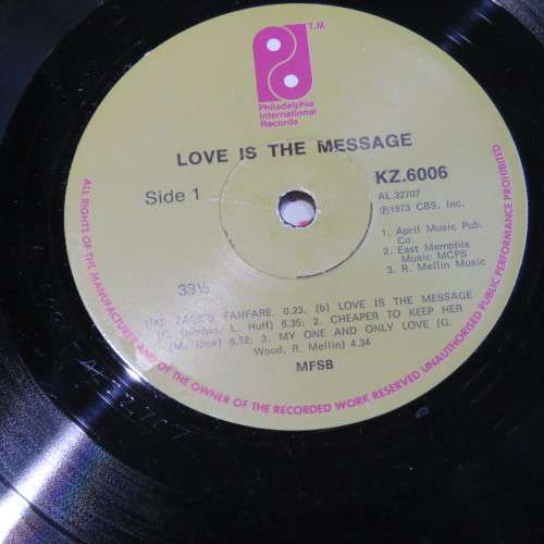 Vinyl Record LP 33 1/3 MFSB The Sound of Philadelphia KZ 6006 - 1973 USA Issue