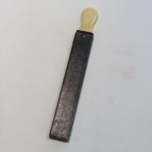 Antique Razor sharpener in slide box - With Monogram MM on handle