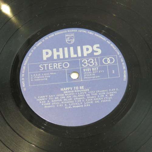 Vintage Music LP Vinyl 33 rpm Demis Roussors Happy to be - Philips 9101027 Stereo 1976