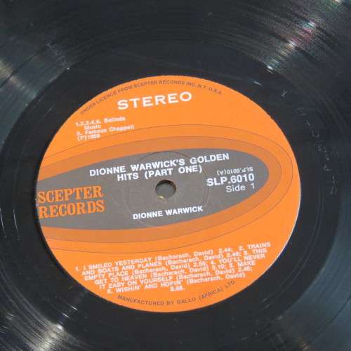 Vintage Vinyl Music Record LP 33 rpm Dionne Warwick Golden Hits Part one - 1969
