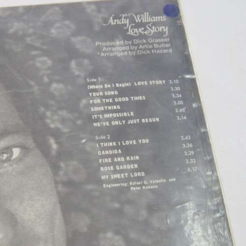 Vintage Vinyl Music Record LP 33 rpm - Andy Williams Love Story - CBS Records - ASF 1568