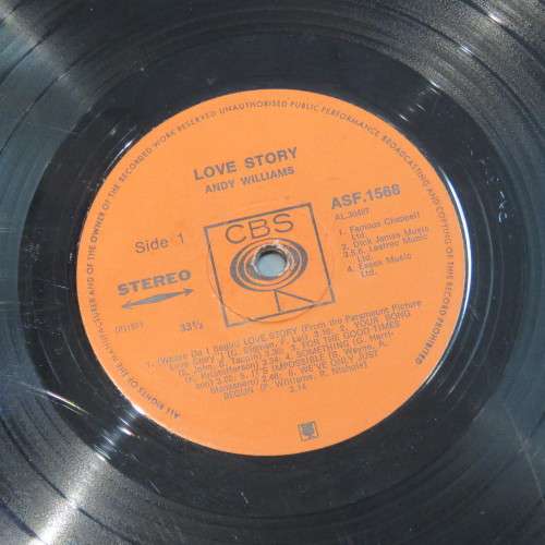 Vintage Vinyl Music Record LP 33 rpm - Andy Williams Love Story - CBS Records - ASF 1568