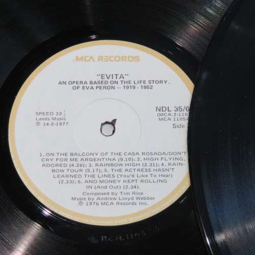 Vintage Vinyl Music Record LP 33 rpm EVITA Andrew Lloyd Webber 1977 MCA Records - NDL 35/6