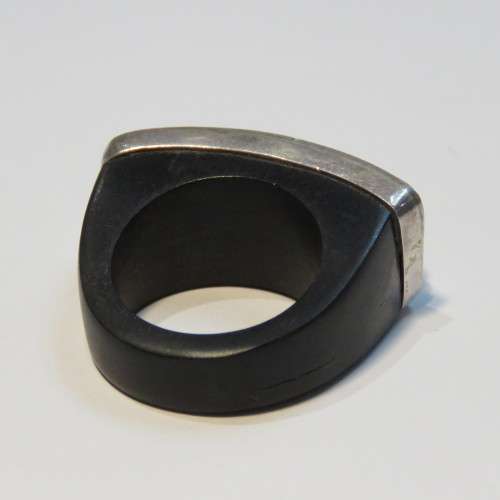 Vintage sterling silver & Ebony mens/womens ring with amethyst - Size R