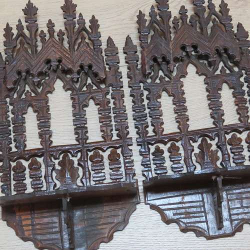 Pair of Antique wooden fret work wall hangings - 46 cm High