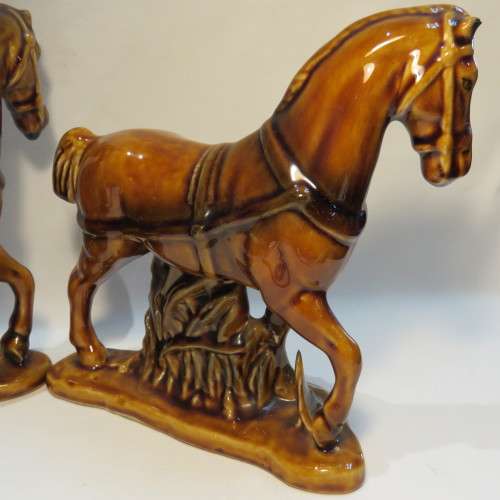 Pair of brown porcelain horses